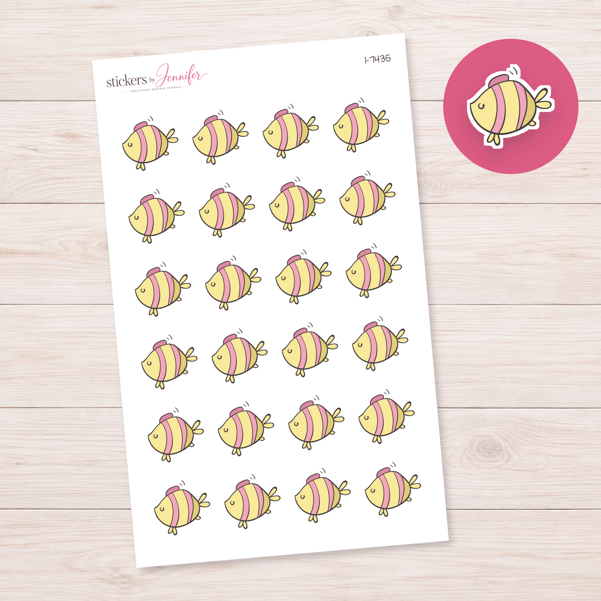 Pink & Yellow Fish Planner Stickers | I-7435