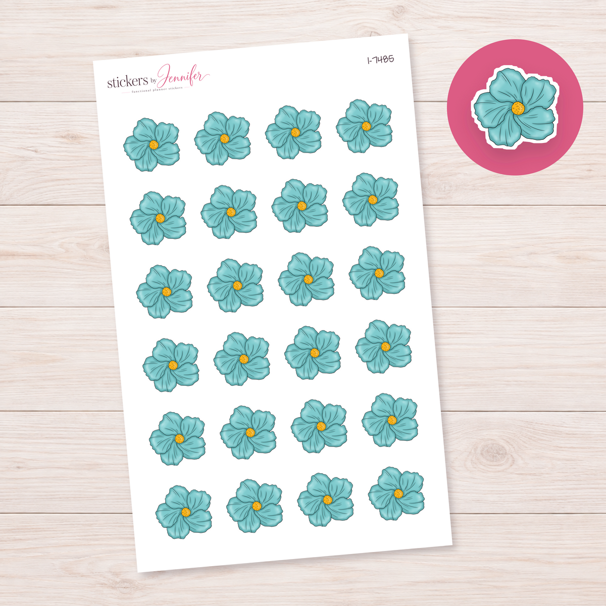 Teal Flower Planner Stickers | I-7485