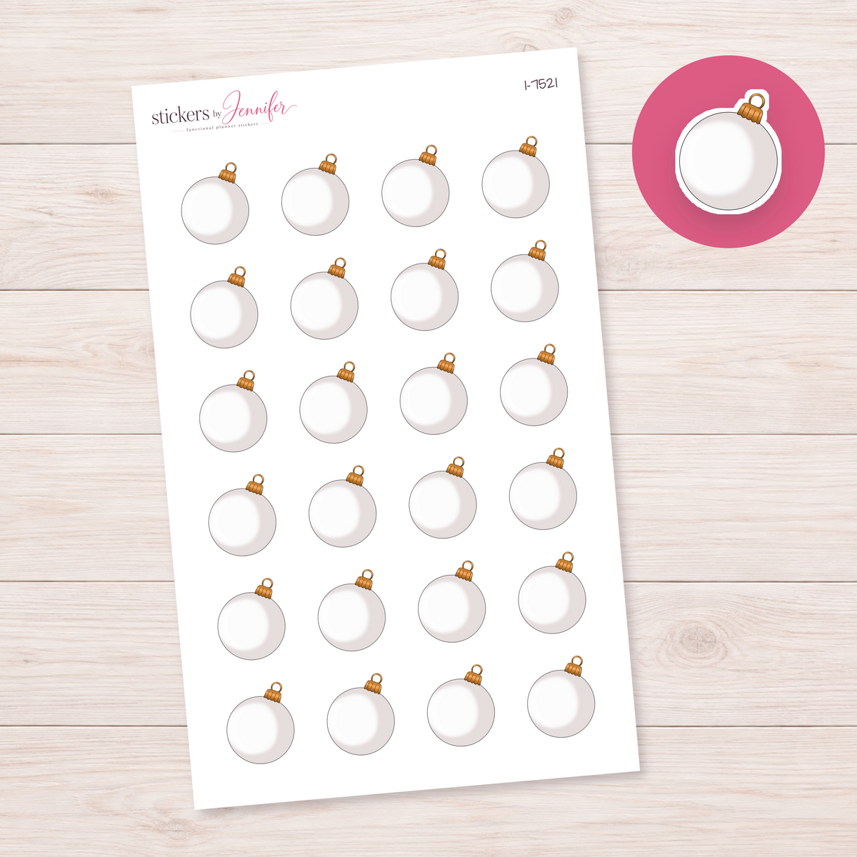 White Christmas Bauble Planner Stickers | I-7521