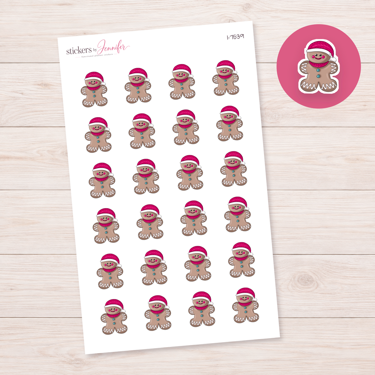 Pink-Hatted Gingerbread Character Planner Stickers | I-7539