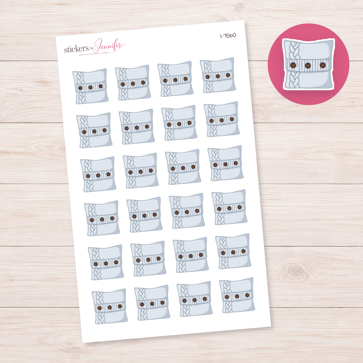 Blue Knit Cushion Planner Stickers | I-7560