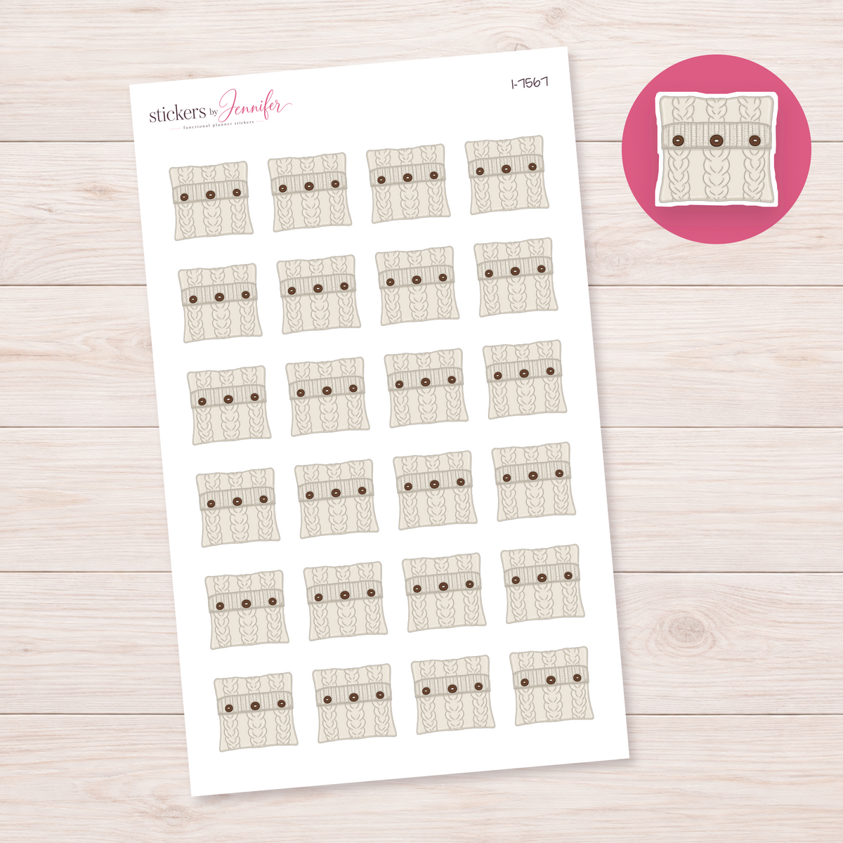 Cream Buttoned Knit Cushion Planner Stickers | I-7567