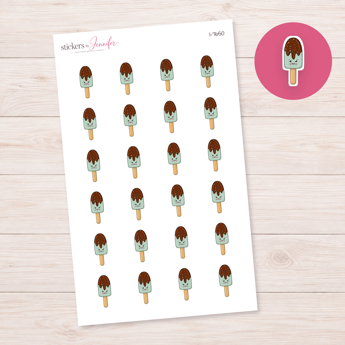 Mint Chocolate-Dipped Ice Pop Planner Stickers | I-7650