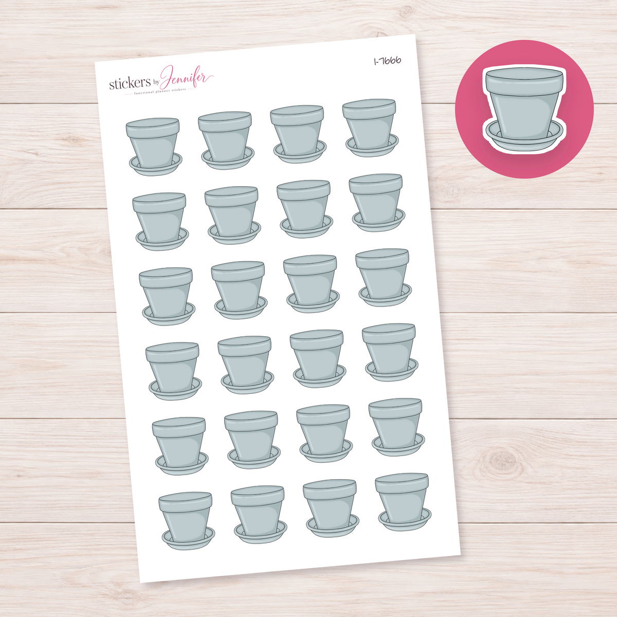 Pale Blue Flowerpot Planner Stickers | I-7666