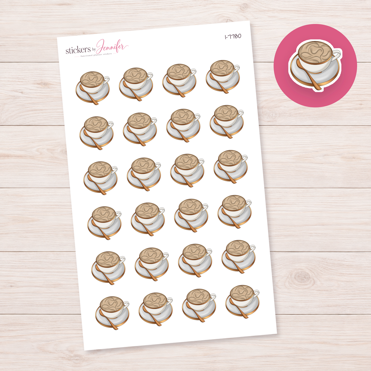 Latte with Gold-Colored Spoon Planner Stickers | I-7780