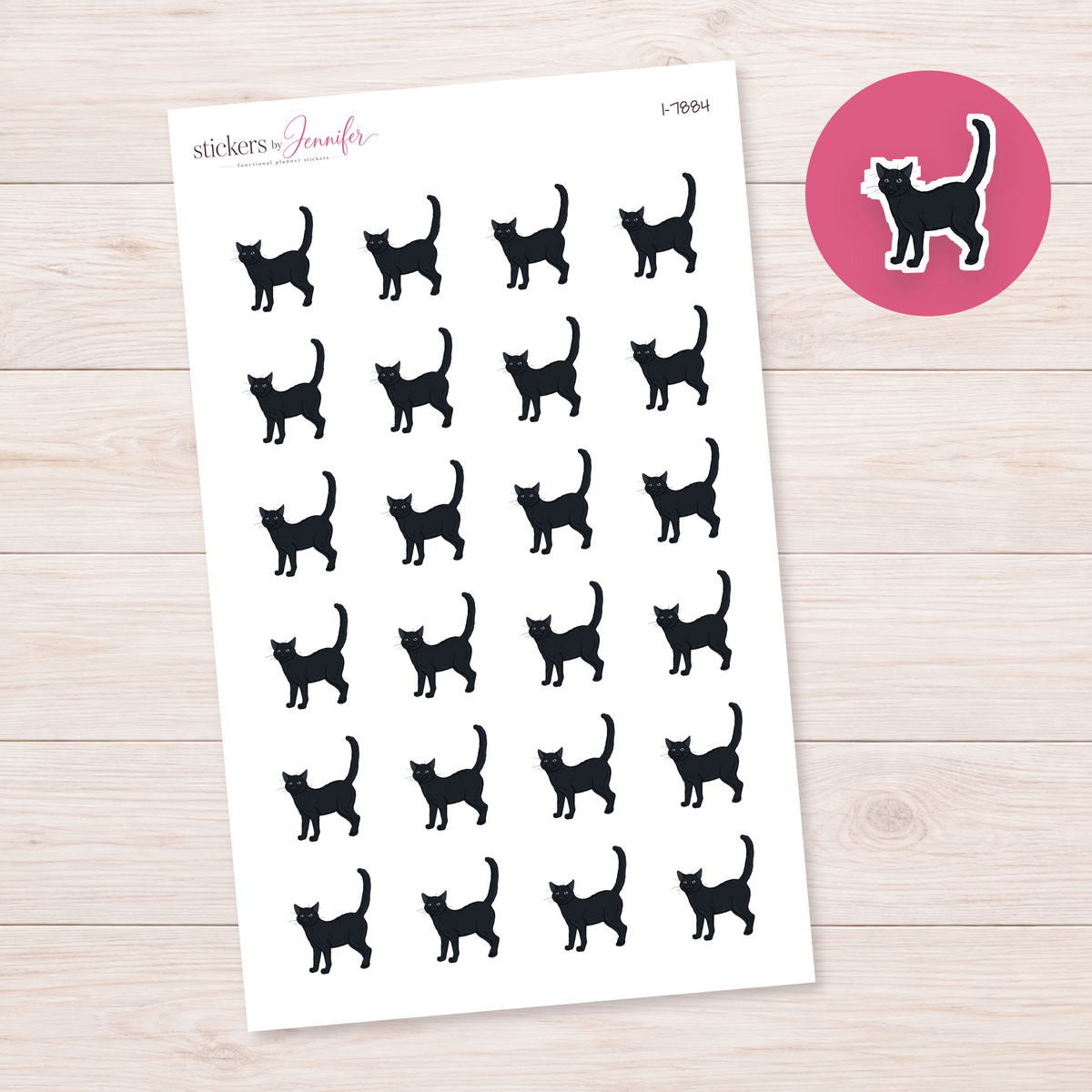 Standing Black Cat Planner Stickers | I-7884