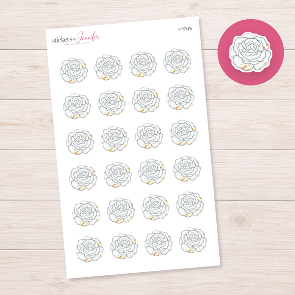 White Rose with Gold Detail Planner Stickers | I-7943