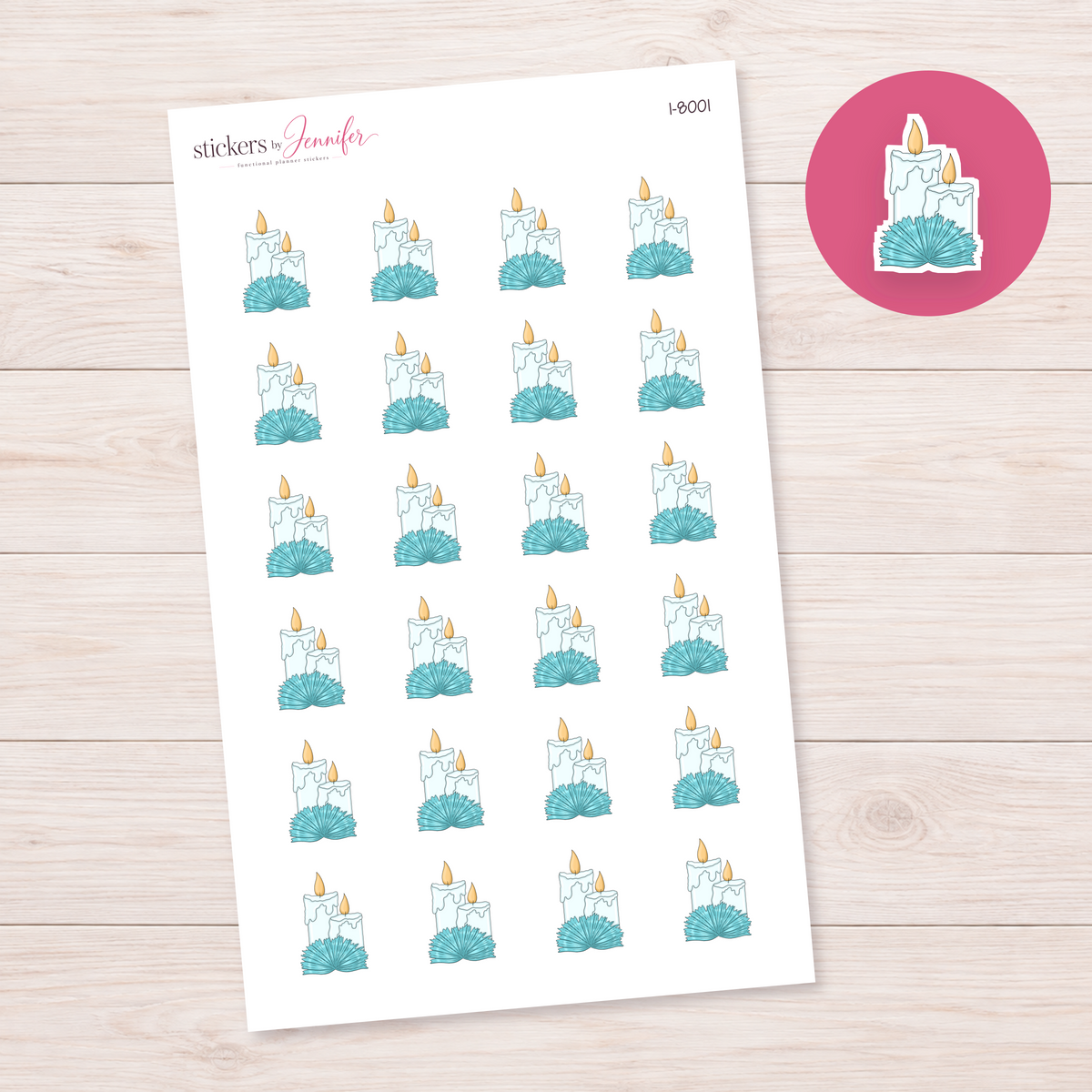 Mint Candles and Greenery Planner Stickers | I-8001