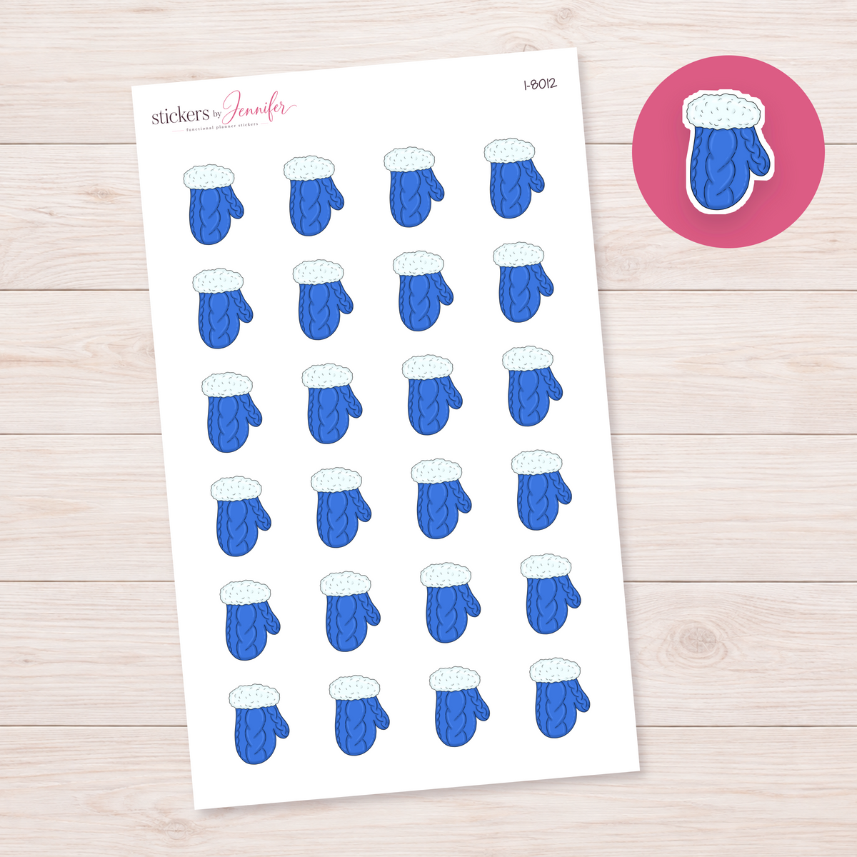 Blue Fleece-Cuff Mitten Planner Stickers | I-8012