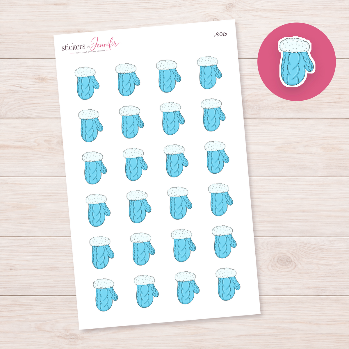 Blue Knit Mitten Planner Stickers | I-8013