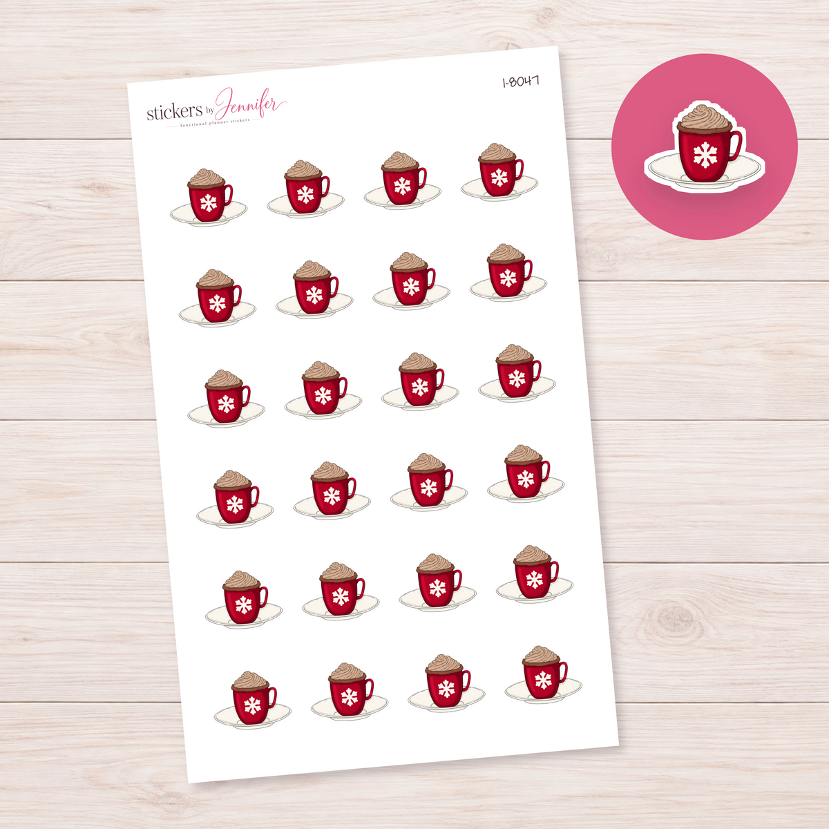 Red Snowflake Cocoa Mug Planner Stickers | I-8047