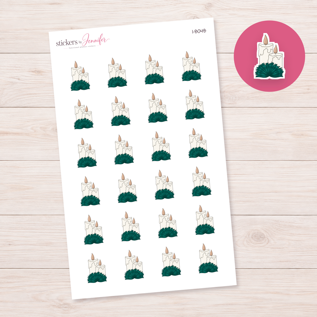 Cream Candles and Greenery Planner Stickers | I-8048