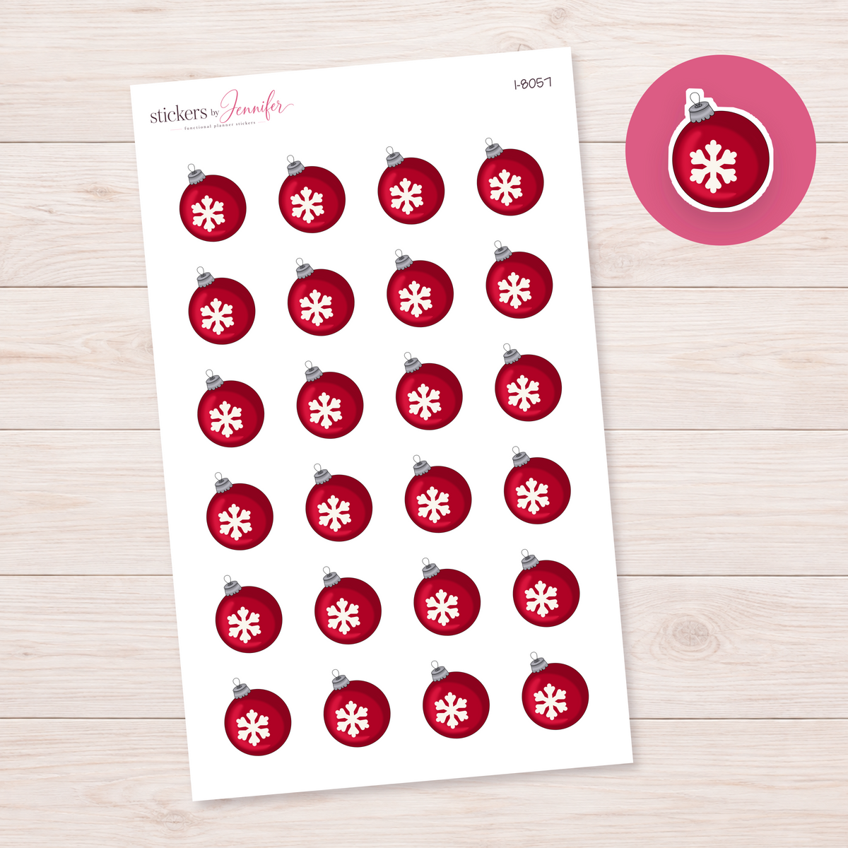 Red Snowflake Bauble Planner Stickers | I-8057