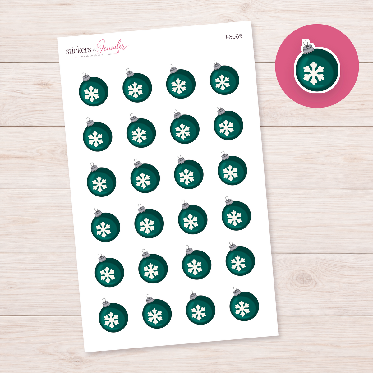 Green Snowflake Ornament Planner Stickers | I-8058