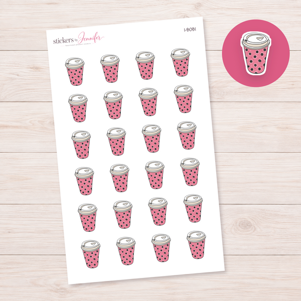 Pink Dotted Coffee Cup Planner Stickers | I-8081