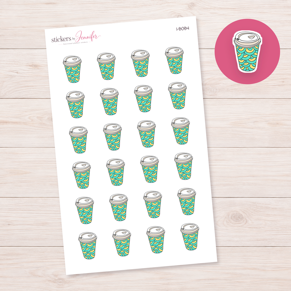 Scallop Pattern Coffee Cup Planner Stickers | I-8084