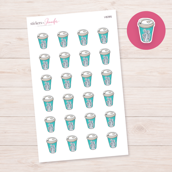 Teal Swirl Coffee Cup Planner Stickers | I-8085
