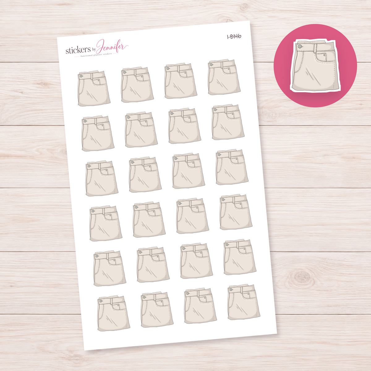 Cream Denim Skirt Planner Stickers | I-8146
