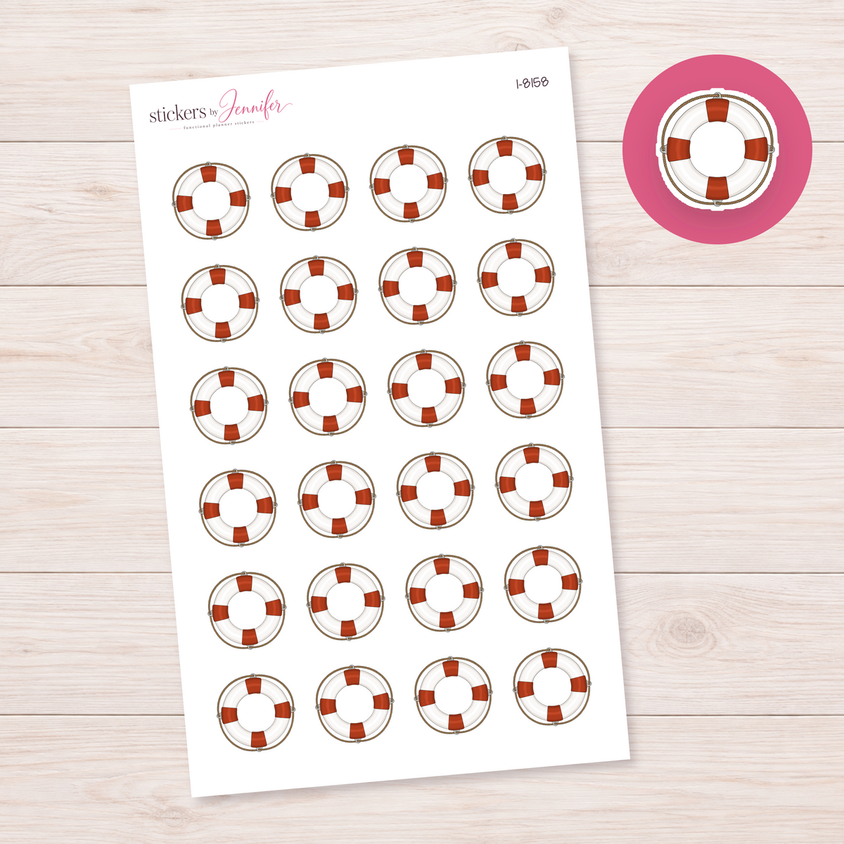 White and Orange Life Ring Planner Stickers | I-8158