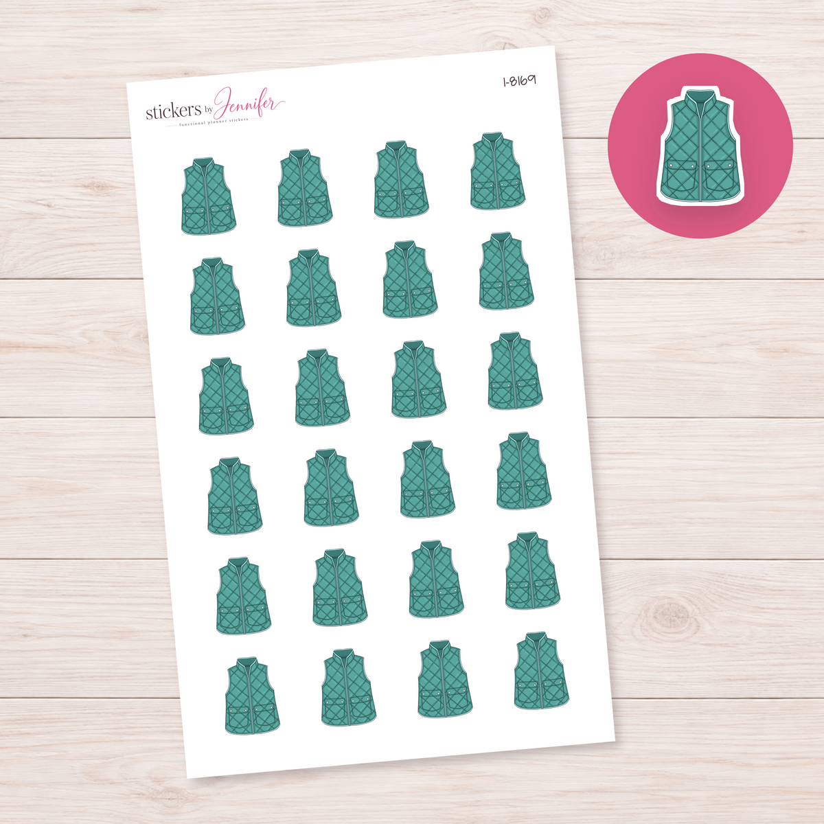 Teal Quilted Vest Planner Stickers | I-8169