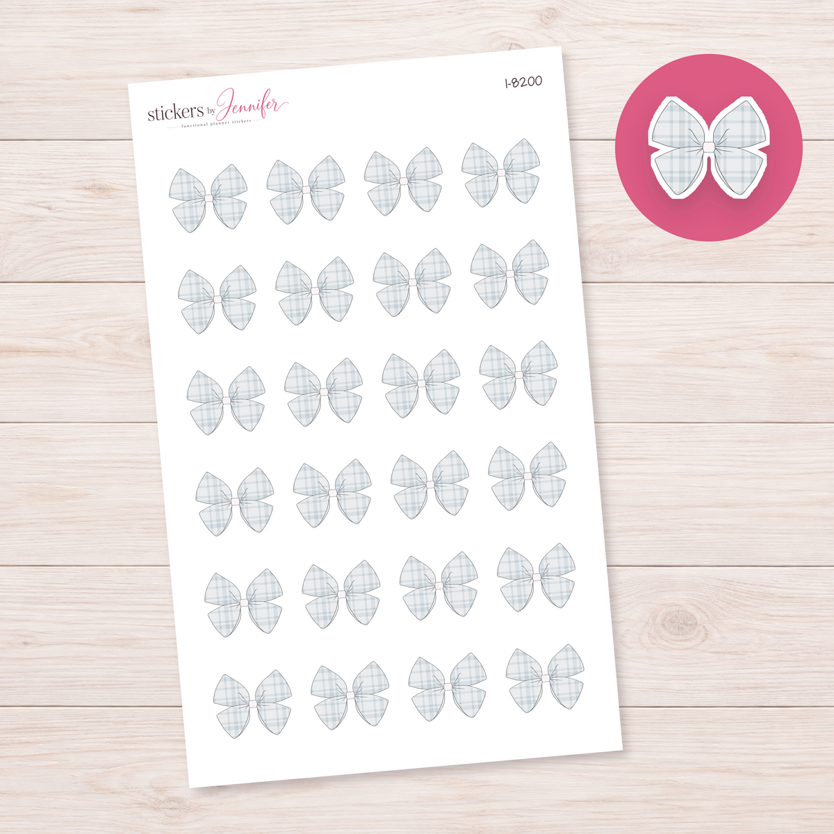 Pale Plaid Bow Planner Stickers | I-8200