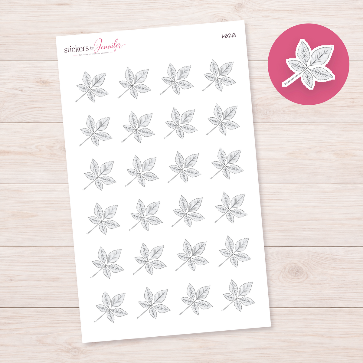 White Five-Leaf Stem Planner Stickers | I-8213