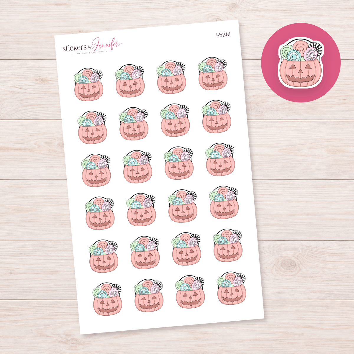 Pink Pumpkin Candy Bucket Planner Stickers | I-8261