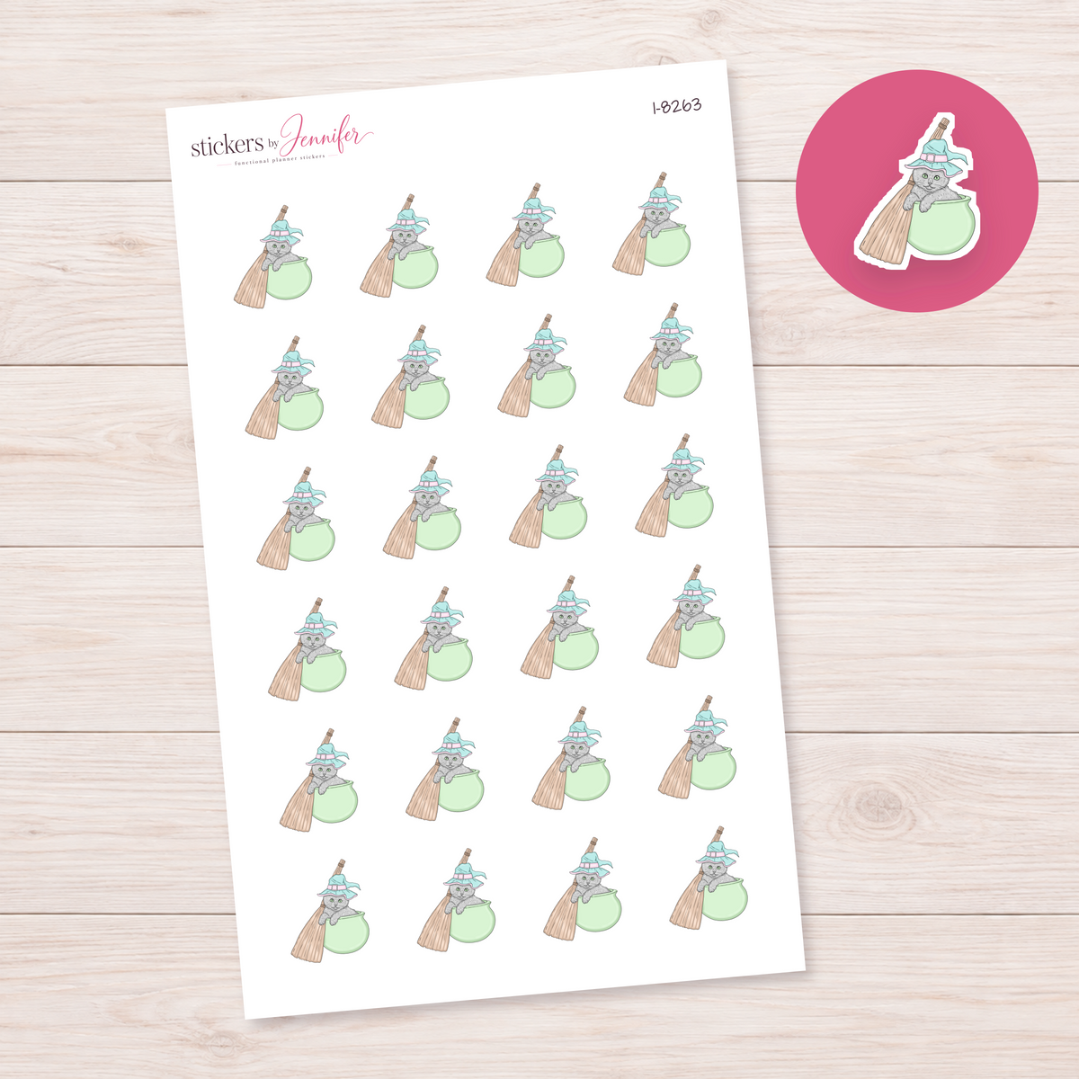 Pastel Witch Cat Planner Stickers | I-8263