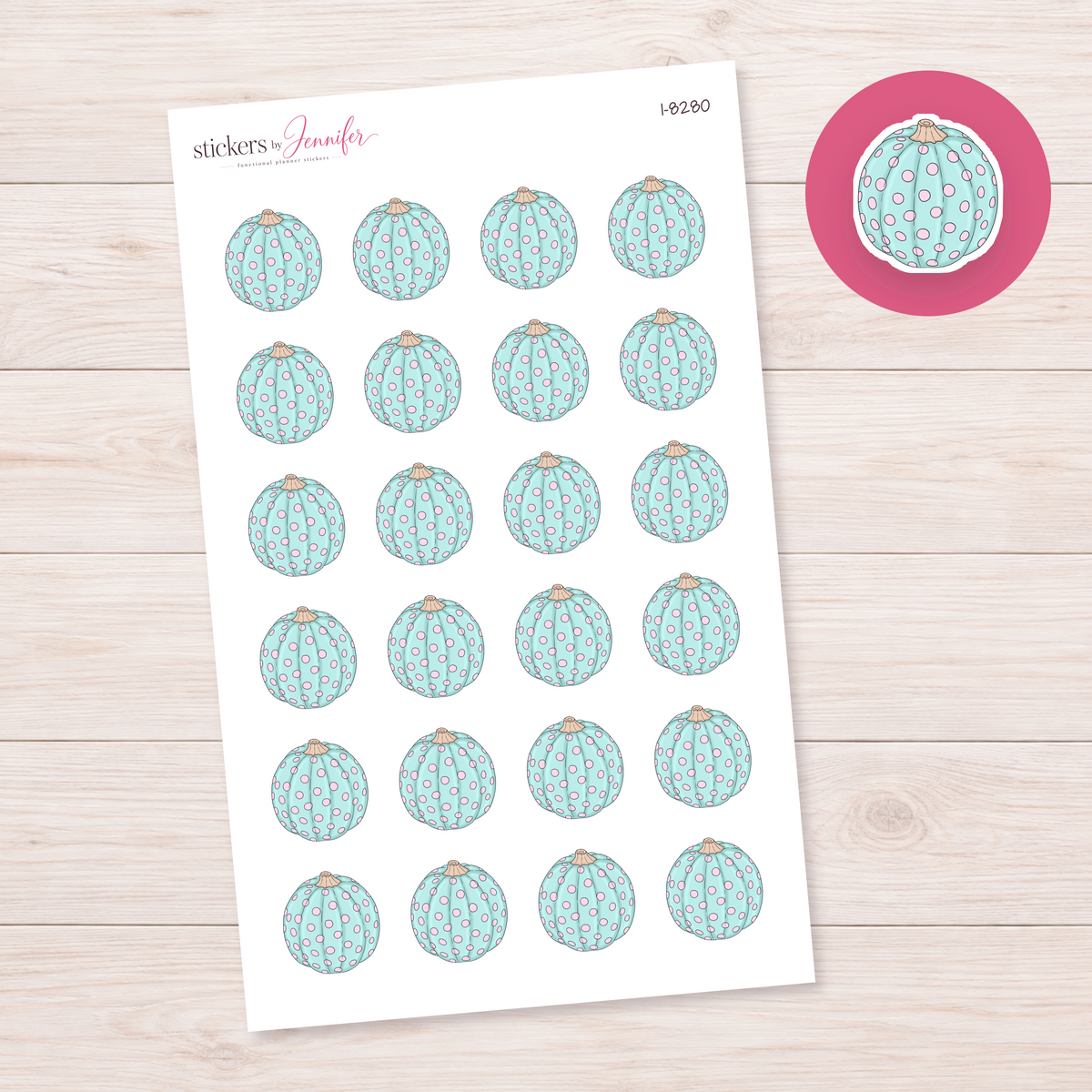 Mint Polka Dot Pumpkin Planner Stickers | I-8280