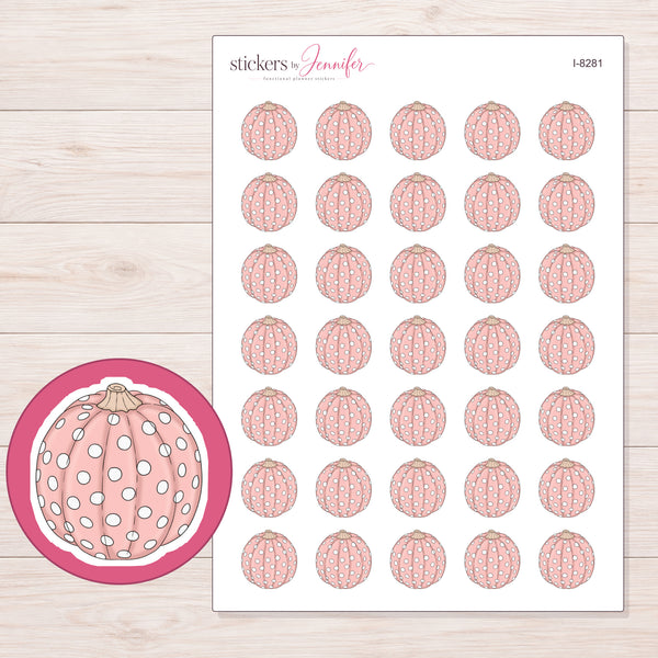 Pink Dotted Pumpkin Planner Stickers | I-8281 — enlarged contour-cut detail