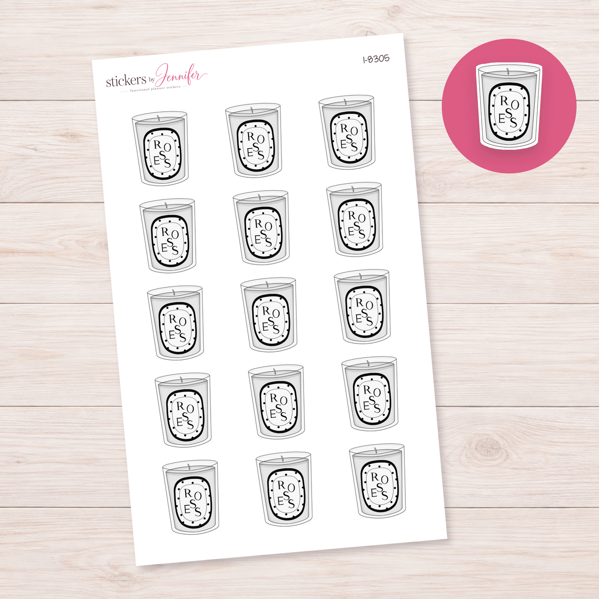 Rose Candle Planner Stickers | I-8305