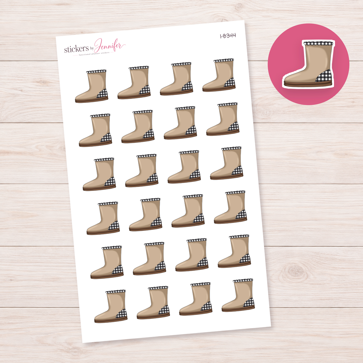 Tan Gingham Winter Boot Planner Stickers | I-8344