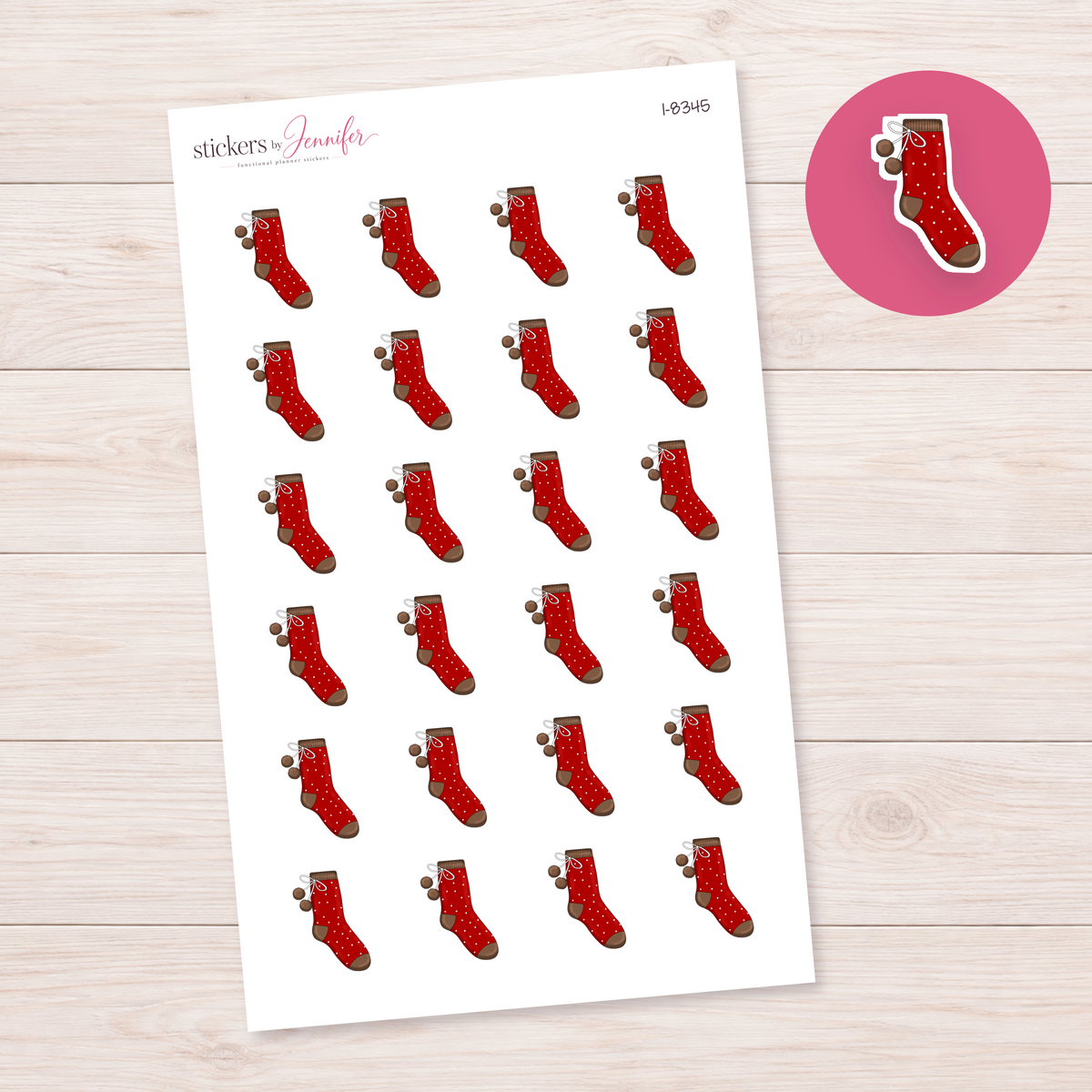 Red Dotted Stocking Planner Stickers | I-8345