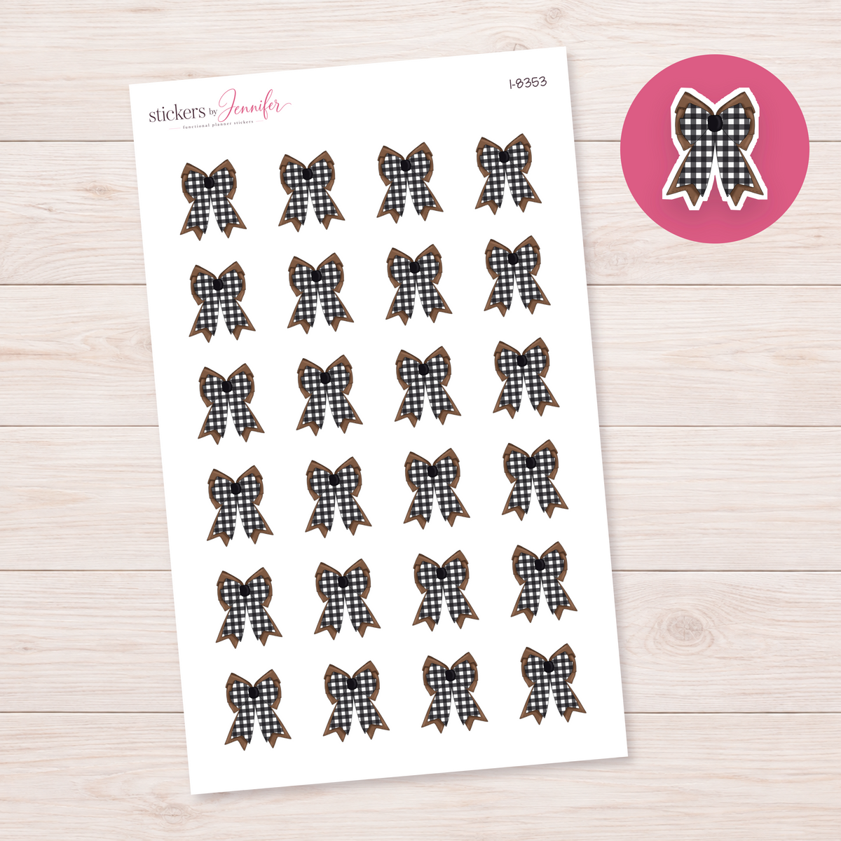 Black Gingham Layered Bow Planner Stickers | I-8353