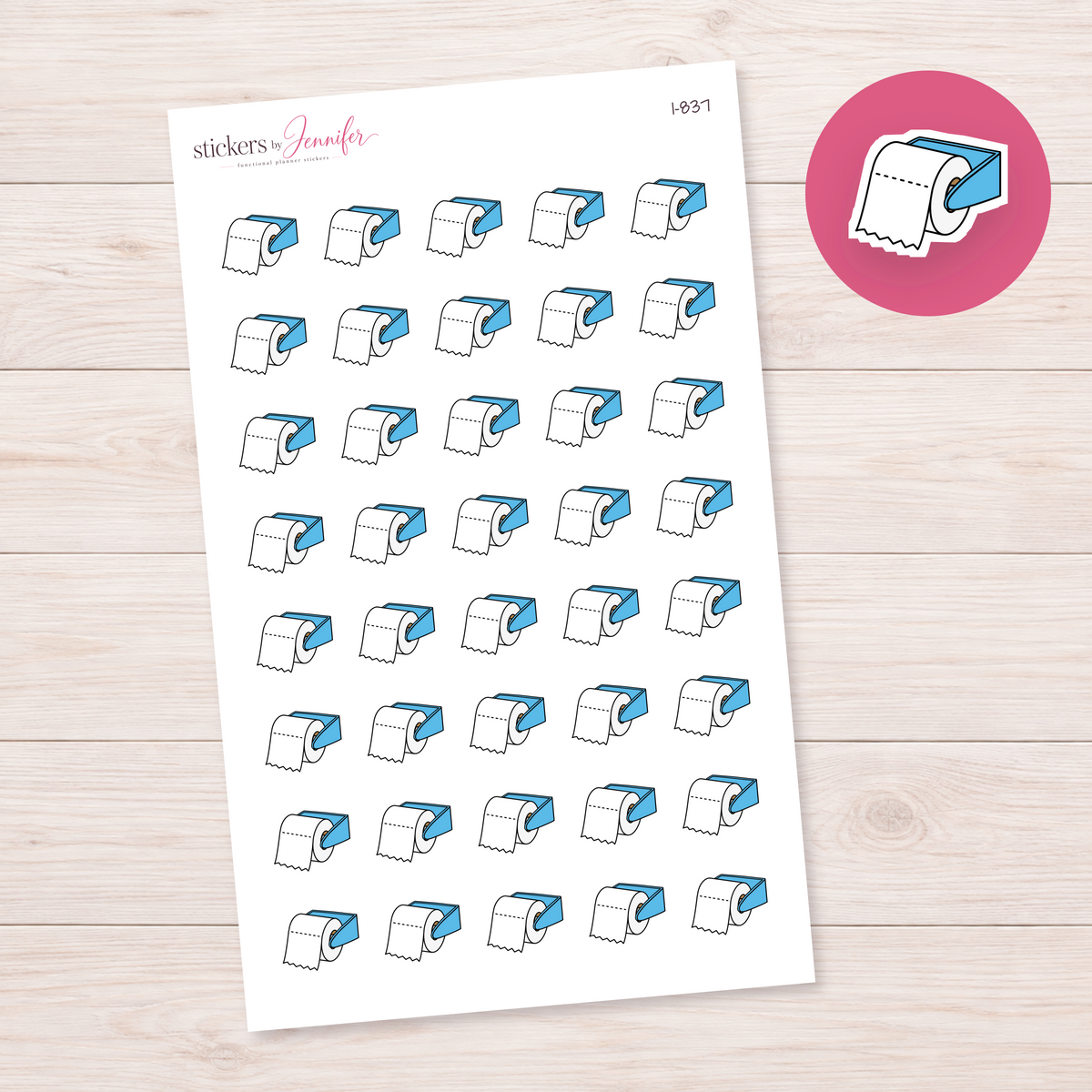 Sky Blue Toilet Paper Holder Planner Stickers | I-837