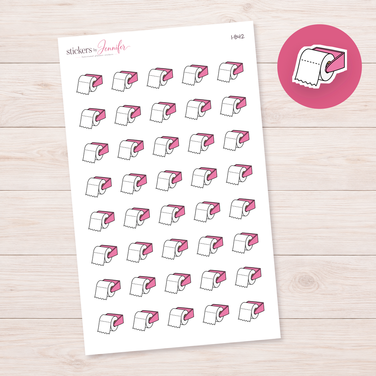 Pink Toilet Paper Holder Planner Stickers | I-842