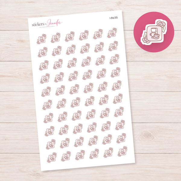 Floral Frame Coffee Maker Planner Stickers | I-8635