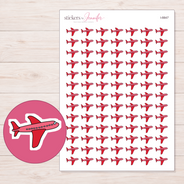 Pink and red airplane planner stickers — 91 stickers on a 5 × 7-inch sheet