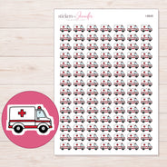 Ambulance Planner Stickers | I-8848 — 5 × 7 inch sheet and enlarged sticker detail