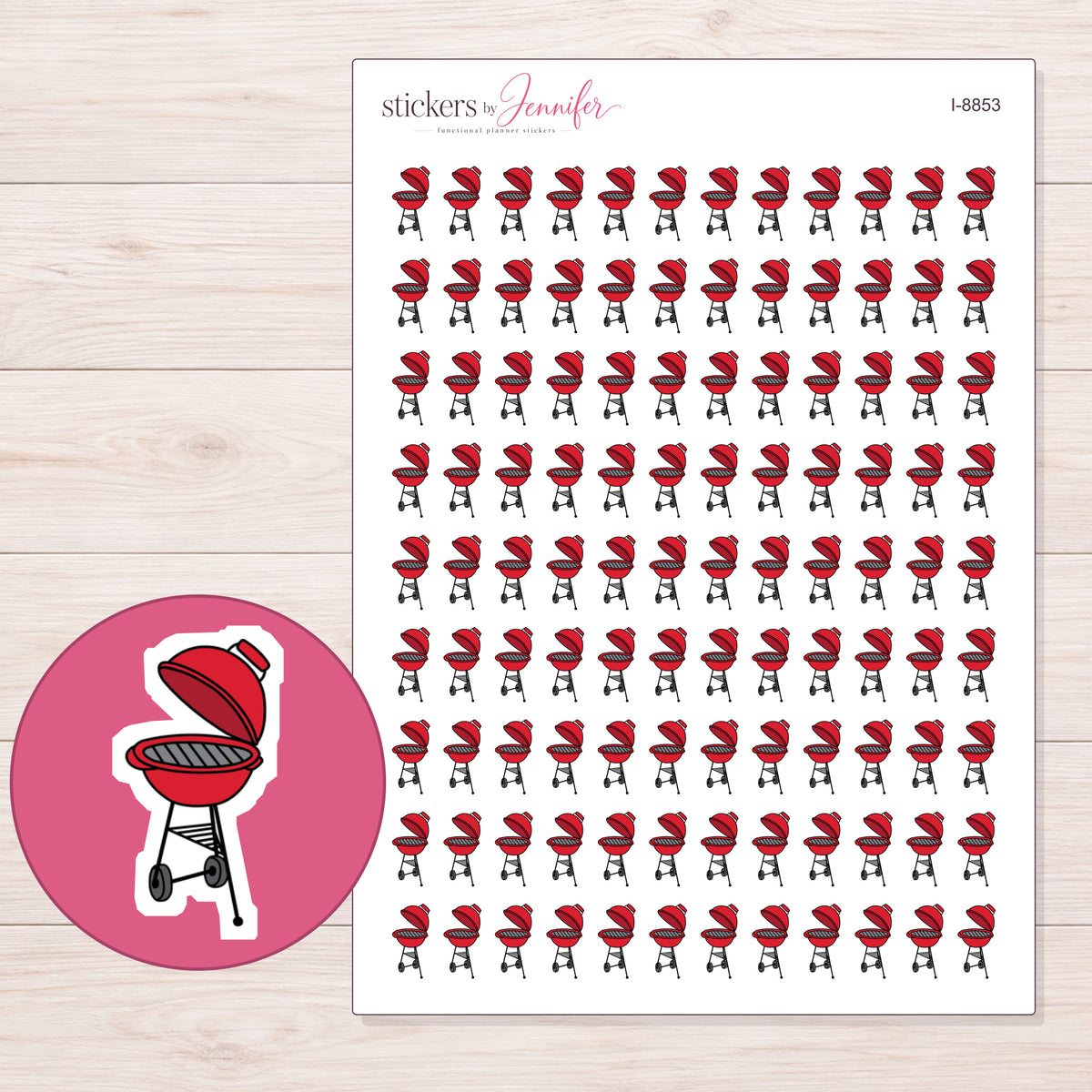 Barbecue Planner Stickers | I-8853 — 5 × 7 inch sheet and enlarged sticker detail