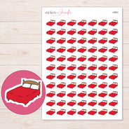 Red Bed Planner Stickers | I-8863 — 5 × 7 inch sheet and enlarged sticker detail