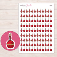 Birthday Cupcake Planner Stickers | I-8868 — 5 × 7 inch sheet and enlarged sticker detail