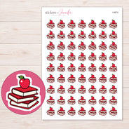 Books & Apple Planner Stickers | I-8874 — 5 × 7 inch sheet and enlarged sticker detail