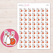 Bowling Planner Stickers | I-8878 — 5 × 7 inch sheet and enlarged sticker detail