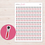 Red Makeup Brush Planner Stickers | I-8879 — 5 × 7 inch sheet and enlarged sticker detail
