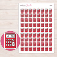 Calculator Planner Stickers | I-8885 — 5 × 7 inch sheet and enlarged sticker detail