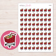 Shopping Cart Planner Stickers | I-8888 — 5 × 7 inch sheet and enlarged sticker detail