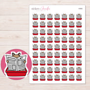 Cat Litter Box Planner Stickers | I-8890 — 5 × 7 inch sheet and enlarged sticker detail