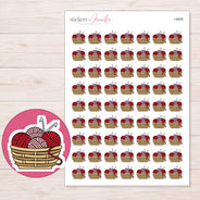 Red Yarn Basket Planner Stickers | I-8905 — 5 × 7 inch sheet and enlarged sticker detail
