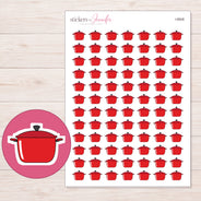 Red Slow Cooker Planner Stickers | I-8908 — 5 × 7 inch sheet and enlarged sticker detail